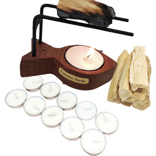 Incensário Suporte Palo Santo Peixe + 10 Vela + 25g Palo