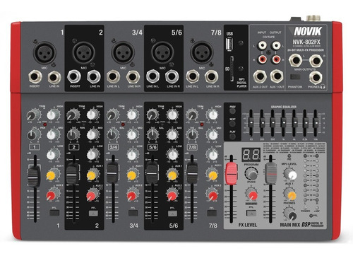 Consola Mixer Audio Novik Nvk-802fx 8 Canales Bt Usb Cuo