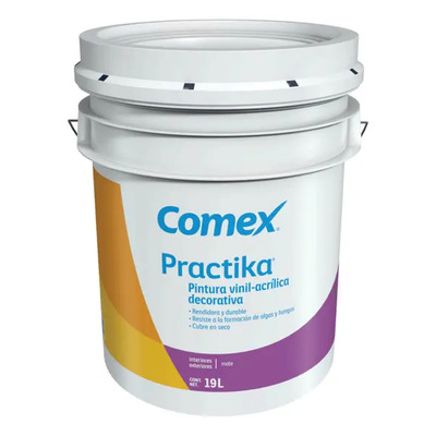 Cubeta Pintura Vinílica Comex Practika 19 Litros 3 Años Color Blanco | Envío gratis