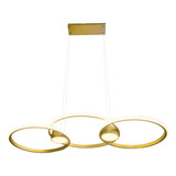 Lustre Led Pendente Moderno Anéis Dourado 60w Luz 3000k