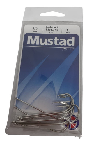 Anzuelo Mustad 92611 Ni N° 3/0 Paquete X8 Unidades