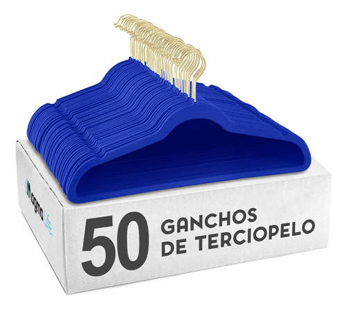 50 Ganchos Azul Para Ropa Terciopelo Antideslizante Premium