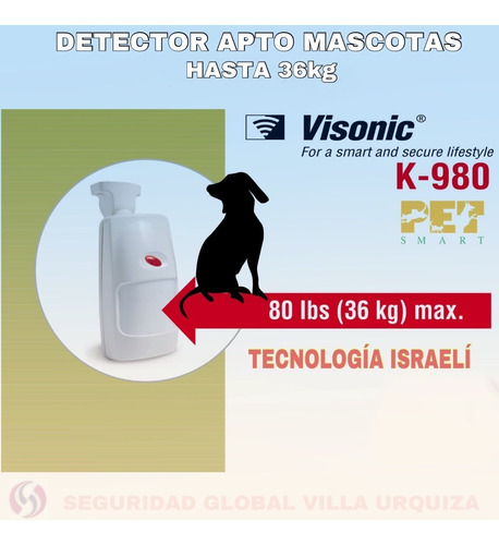 Sensor Movimiento Detector Pir Visonic Mascotas 36kg Alarma