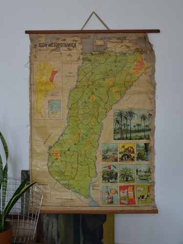 Mapa Argentina Entre Rios Corrientes Antiguo Tela Escolar 