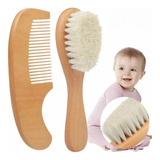 Kit Cepillo Lana Natural Y Peine De Madera Para Bebe