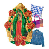 Parche De Lentejuelas Virgen De Guadalupe Con Rosa Roja, Apl