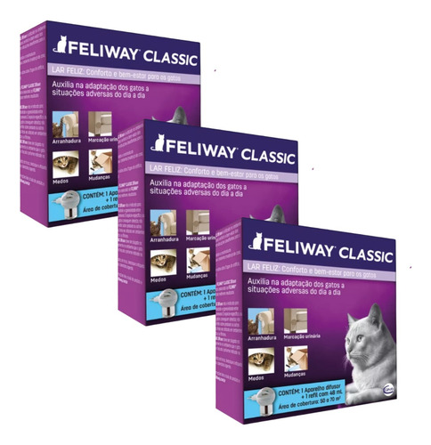 Kit 3x Kit Feliway Classic Com Difusor E Refil 48ml 