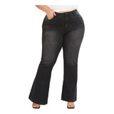 Calça Jeans Feminina Plus Size Flare Boot Cut Cintura Alta