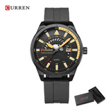 Relojes Curren 8421 Pulse De Silicona Impermeables Para Hombre, Correa De Color Amarillo Grafito, Fondo Gris