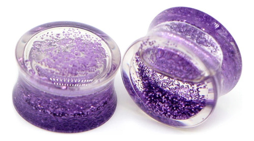 Expansores Glitter Violeta Plug Piercing Acrílico Por Unidad