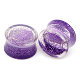 Expansores Glitter Violeta Plug Piercing Acrílico Por Unidad