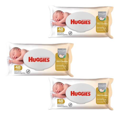 3 Huggies Toallitas Húmedas Con Óleo Calcáreo 0m+ X 48un