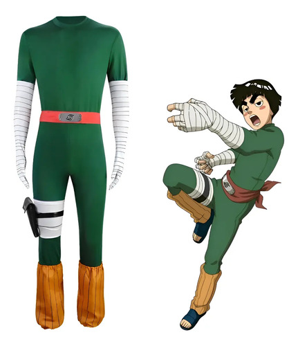 Disfraz Cosplay Naruto Rock Lee Con Nunchaku For Hombre A