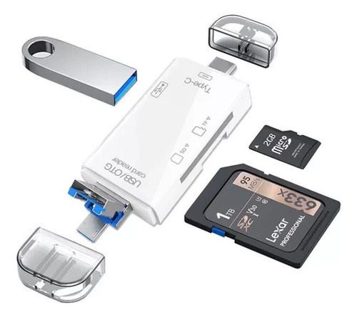 Lector De Memorias Otg Sd/tf /tipo-c/usb 3.0/microusb Blanco