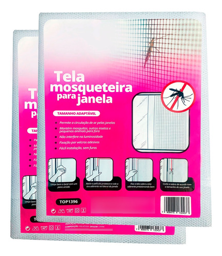 Kit 2 Tela Mosquiteira Janela Anti Insetos Velcro 1,3x1,5m