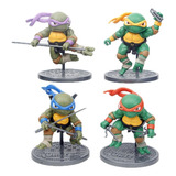 Figuras Tortugas Ninja Set X4 Mini Pvc Base Armas Ninja