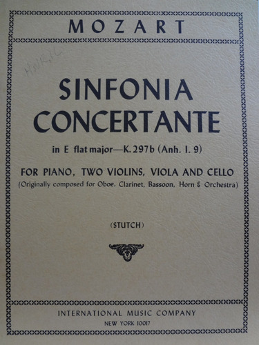 Partitura 2 Violinos Viola Cello Sinfonia Concertante Mozart