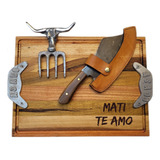 Set Parrilla Tabla Madera Asador Hacha Garra Personalizado