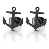 2 Pendientes De Acero Inoxidable Con Ancla Negra Para Hombre