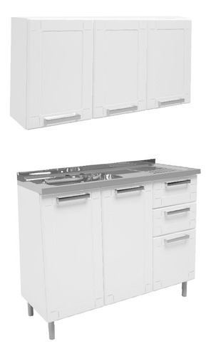 Cocina Integral En Acero 1.05m Incluye Lavaplatos Blanco