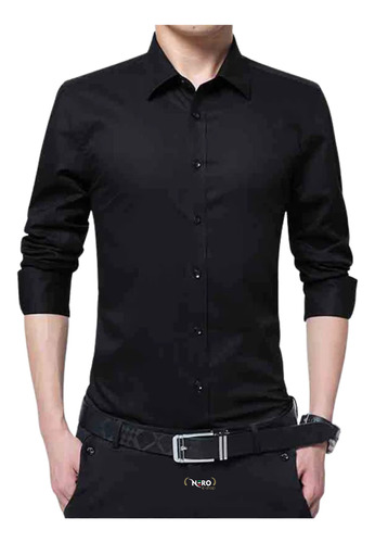 Camisa Social Manga Longa Masculina Lisa Slim Camiseta