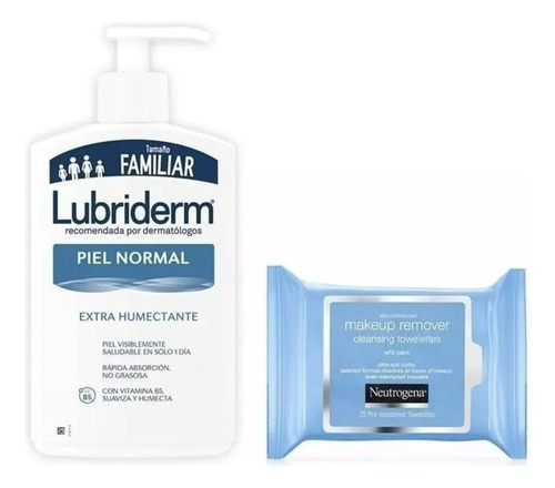 Set Lubriderm 750ml + Remover Makeup Neutrogena