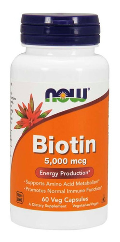 Biotina 5000mcg 60caps Now Foods - Vitamina Importada Sabor Sem Sabor