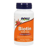 Biotina 5000mcg 60caps Now Foods - Vitamina Importada Sabor Sem Sabor
