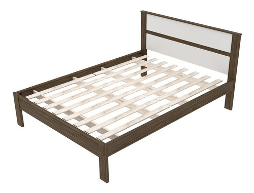 Cama De Casal Madeira Cm8005 Nogal/branco - Tecno Mobili