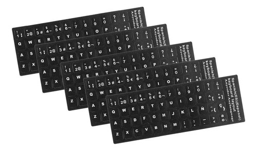 5 X Etiquetas Stickers Teclado Español Negro Letras Blancas