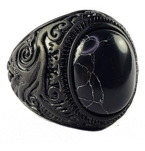 Anillo Elegante Negro Y Negro Acero Inoxidable Solido Hombre