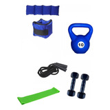 Kit Entrenamiento Mancuernas Soga Rusa 10kg Banda Tobilleras