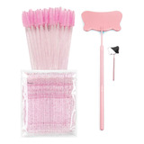 100 Microbrush + 50 Cepillos + 1 Espejo De Acero Inox Color Rosa Largo 10 Mm