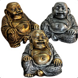 Buda Chines Sorridente Fortuna Riqueza  Dourado Resina Zen