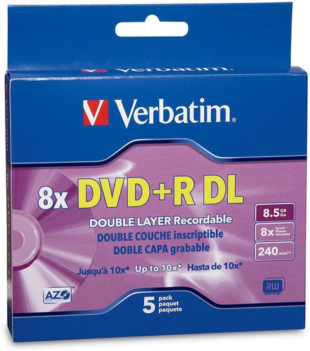 Dvd R Dl 8.5 Gb 8x Verbatim Vb95311 Paquete De 5 Piezas