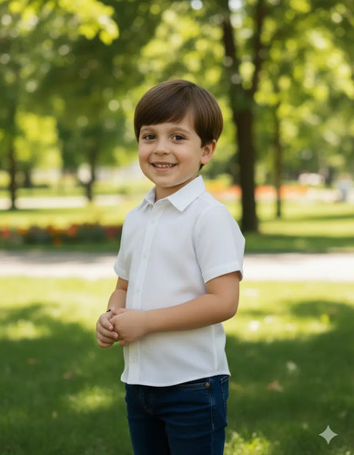 Camisa Social Manga Curta Com Botão Menino Infantil Premium