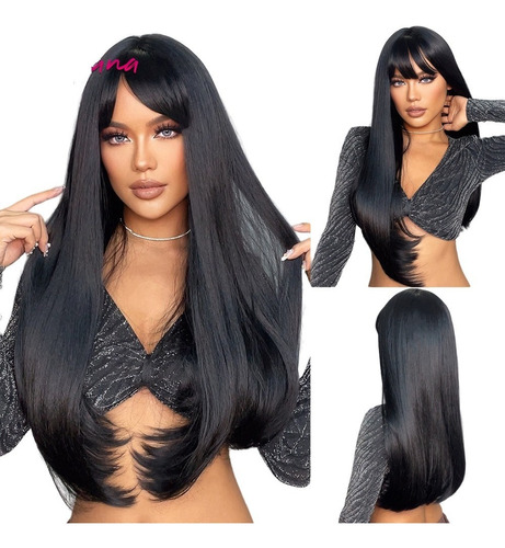 Peruca Fibra Orgânica Lisa C/ Franja Lindíssima 70cm+wig Cap