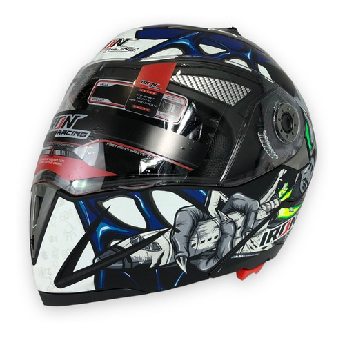 Casco Abatible Iron Racing Ir-105 Doble Mica Dot Azul