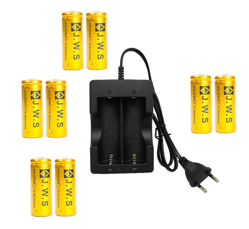 Kit Carregador + 8 Baterias 26650 3,7v 8800mah Jws