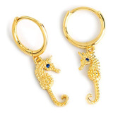 Tropical Cz Seahorse Dangling Tiny Small Huggie Hoop Aretes 