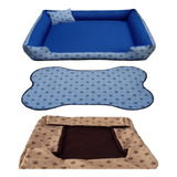 Cama Para Cachorro Grande Gg 95x95 Cm + Tapete E Capa Extra Cor Cama Azul + Capa Marrom