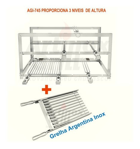 Suporte Multinível 74,5cm Inox Churrasqueira Espetos+g. Arg