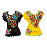 Blusa Bordada Mexicana Modelo Kimona