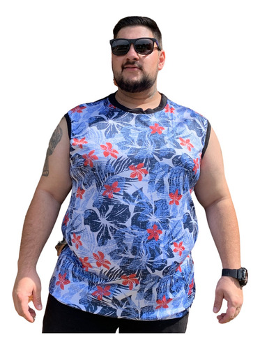 Camisa Regata Masculina Plus Size Estampa Floral Dry Fit Uv