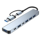 Hub Usb Y Usb-c 7 En 1 De Aluminio Con Puertos Usb 3.0, 2.0