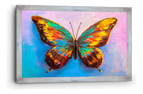 Cuadro Canvas Marco Clásico Mariposa Óleo Colores 90x140cm