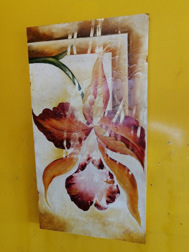 Cuadro Óleo Sobre Madera Orquídea Firmado Norma C En Relieve
