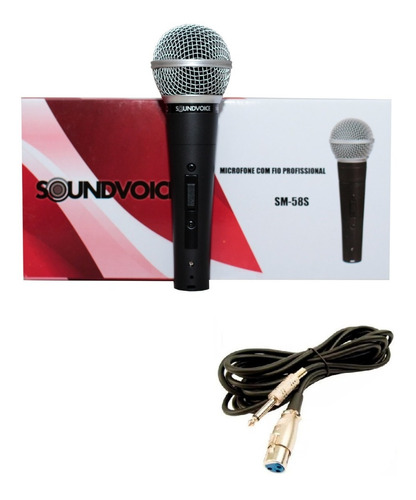 Microfone Com Fio Sm58 Dinâmico C/ Chave Liga Soundvoice