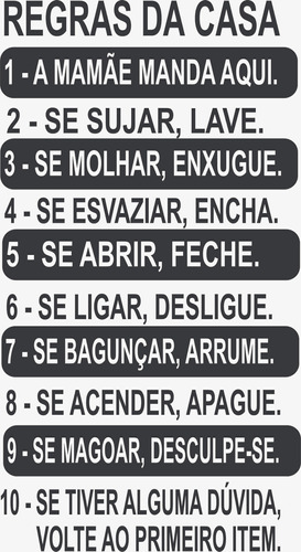 Adesivo De Parede Decorativo Frase Regras Da Casa Numeradas