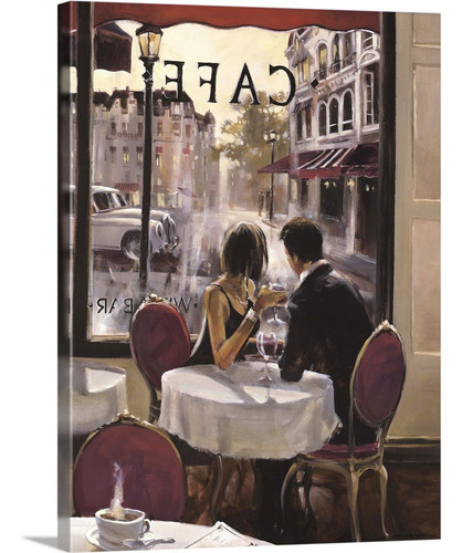 Quadro Canvas Vintage Pintura Casal Em Cafeteria Café Paris